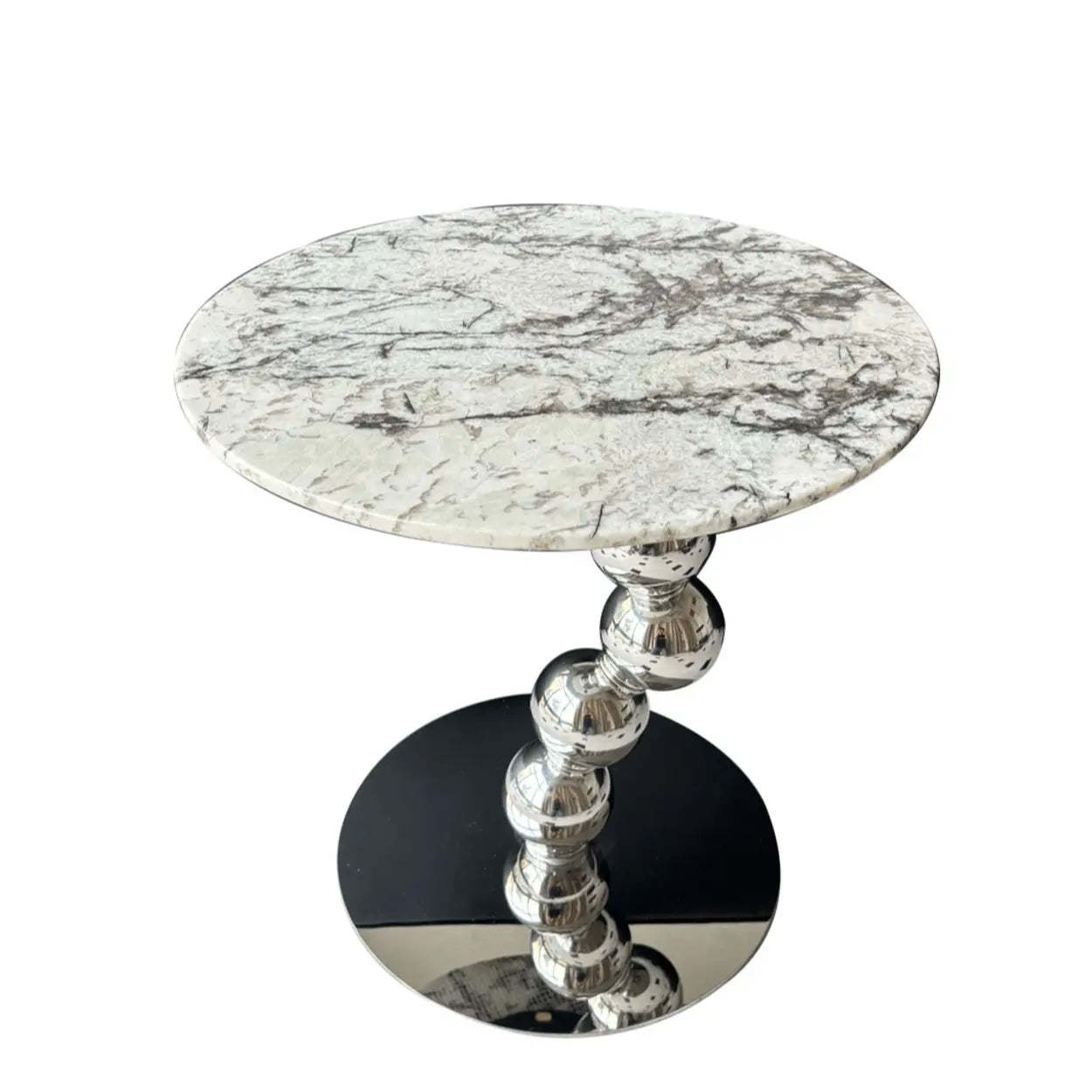 Artistic Marble Top Silver Ball Pedestal Side Table — White/Black