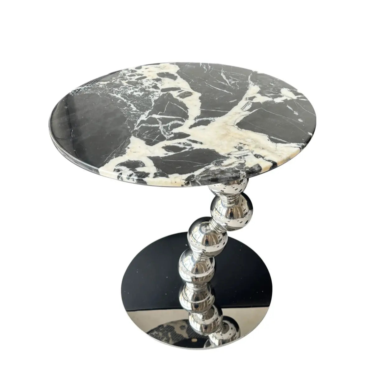 Artistic Marble Top Silver Ball Pedestal Side Table — Black/Green