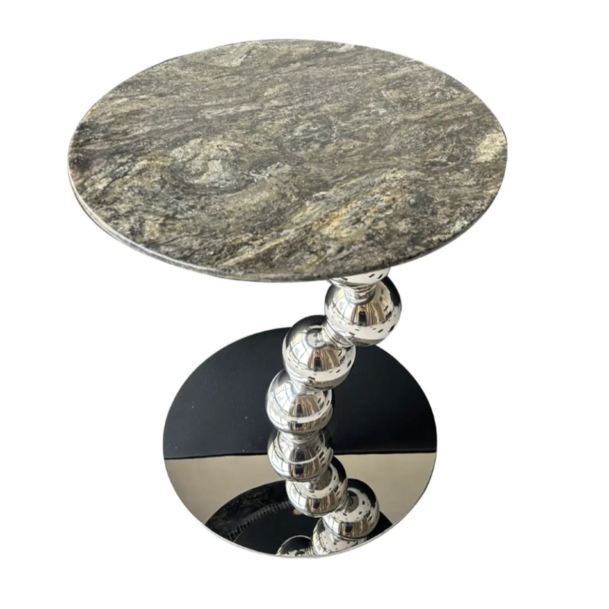 Artistic Marble Top Silver Ball Pedestal Side Table — Black/Green