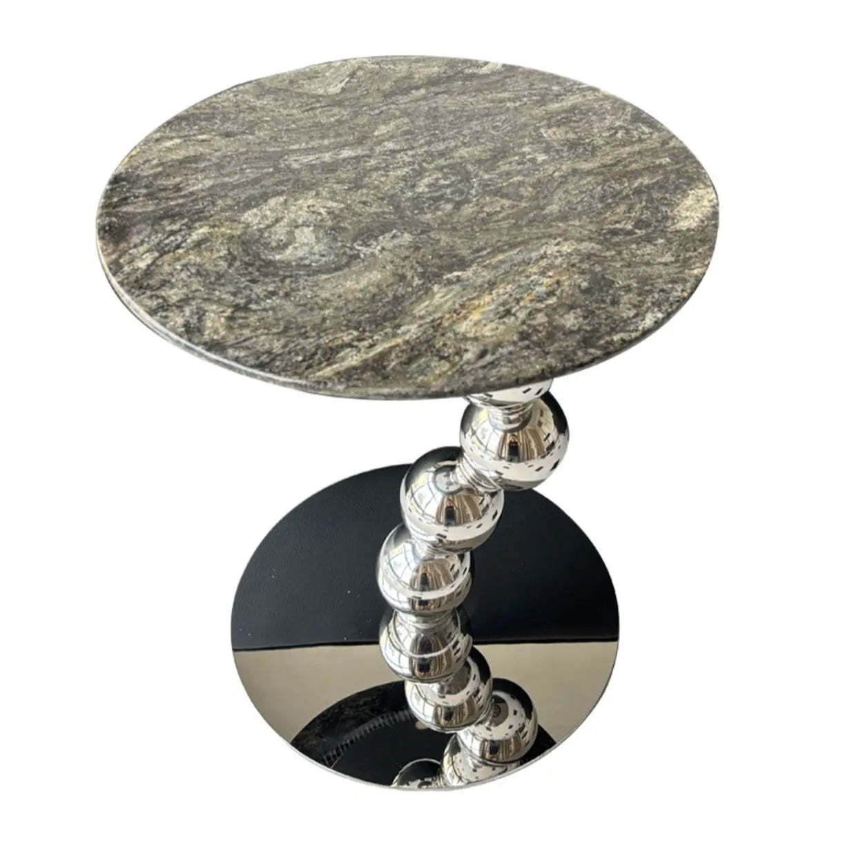 Artistic Marble Top Silver Ball Pedestal Side Table — Black/Green