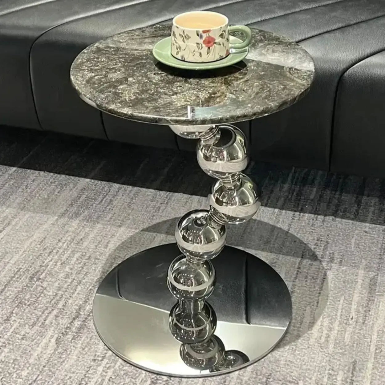 Artistic Marble Top Silver Ball Pedestal Side Table