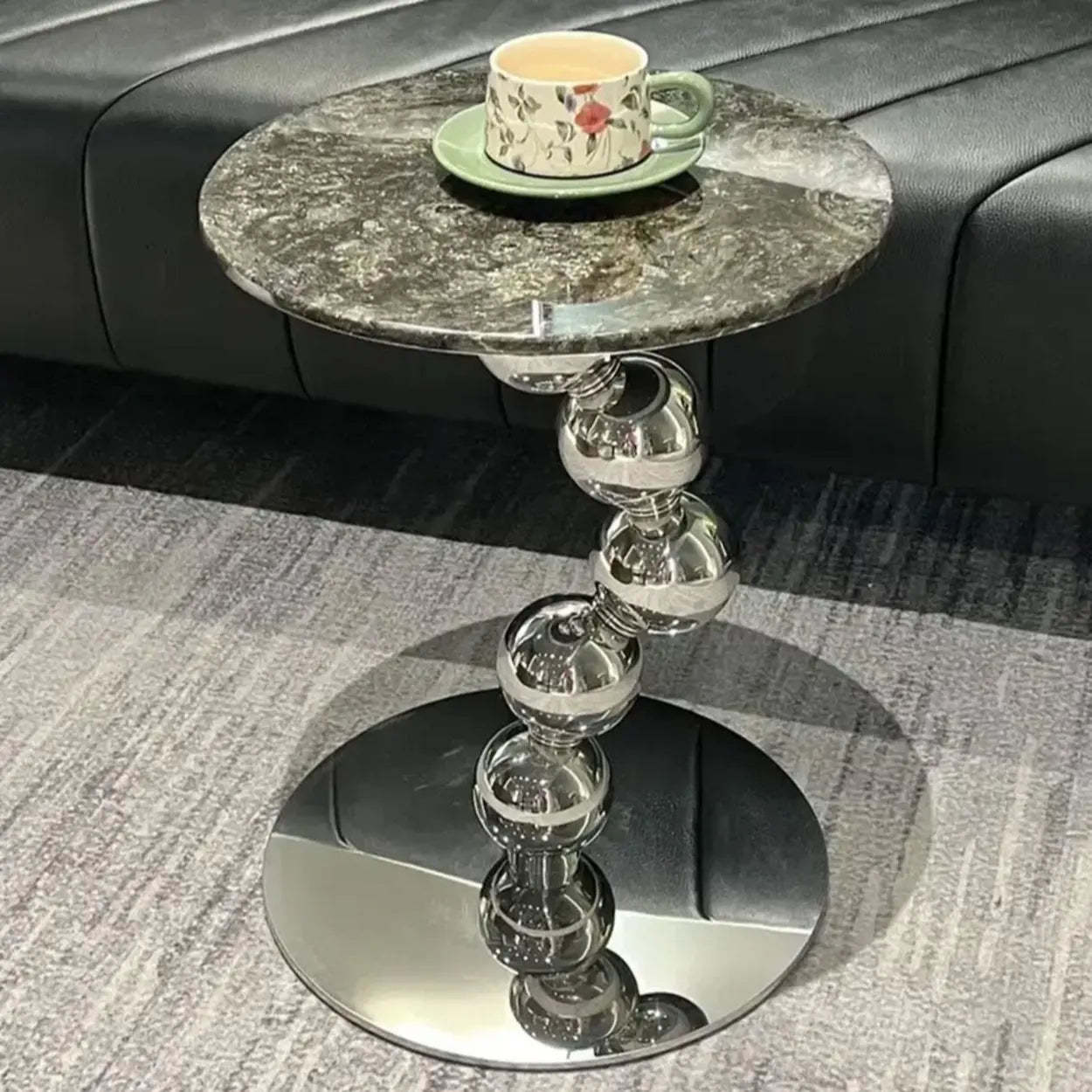 Artistic Marble Top Silver Ball Pedestal Side Table