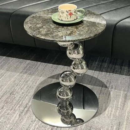 Artistic Marble Top Silver Ball Pedestal Side Table