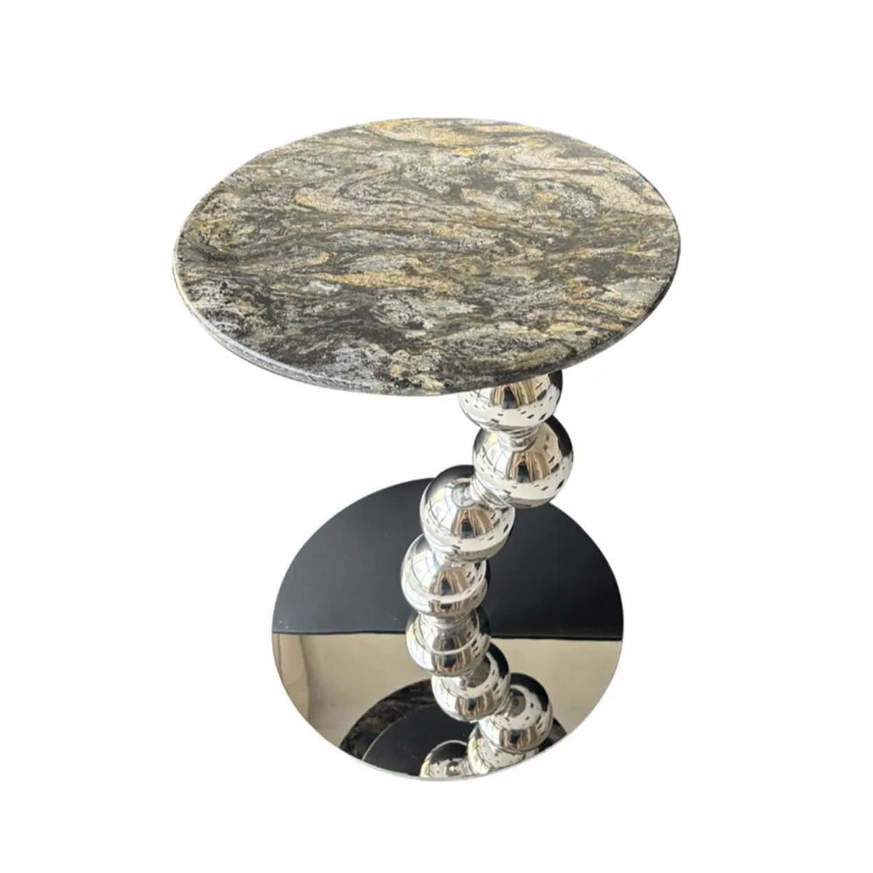 Artistic Marble Top Silver Ball Pedestal Side Table