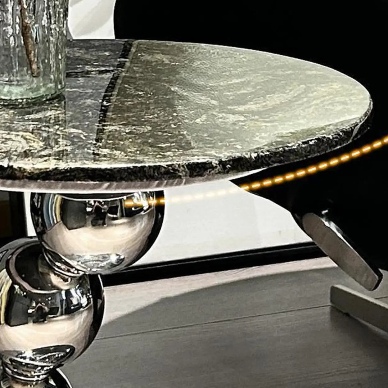 Artistic Marble Top Silver Ball Pedestal Side Table
