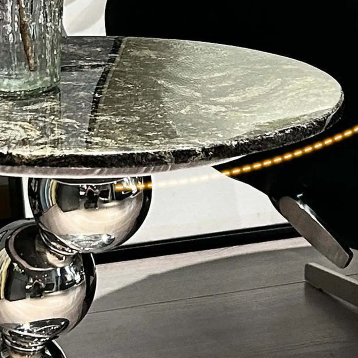Artistic Marble Top Silver Ball Pedestal Side Table