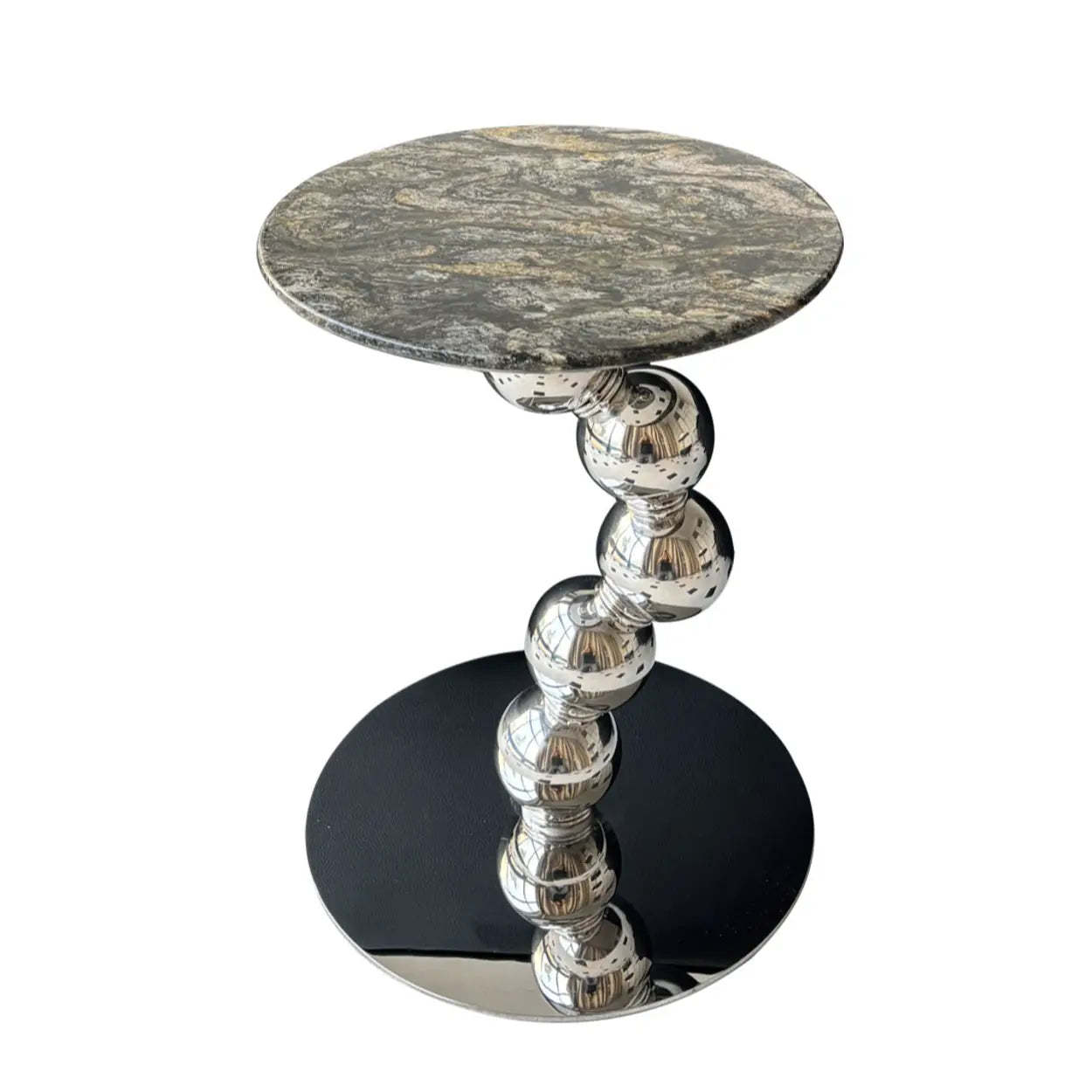 Artistic Marble Top Silver Ball Pedestal Side Table
