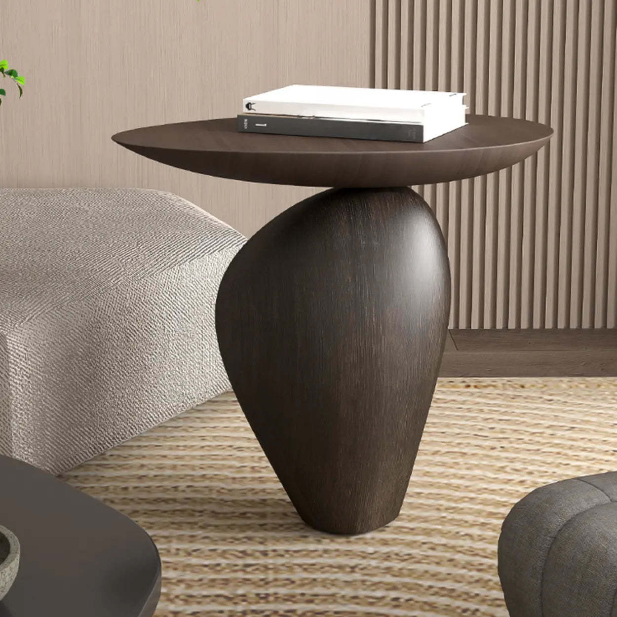 Artistic Sculptural Abstract Oval Side Table — Black