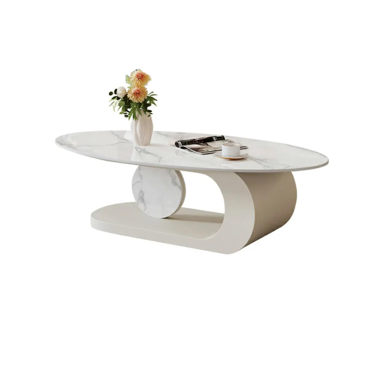 Artistic Stone Oval Iron Block Coffee Table — Gray