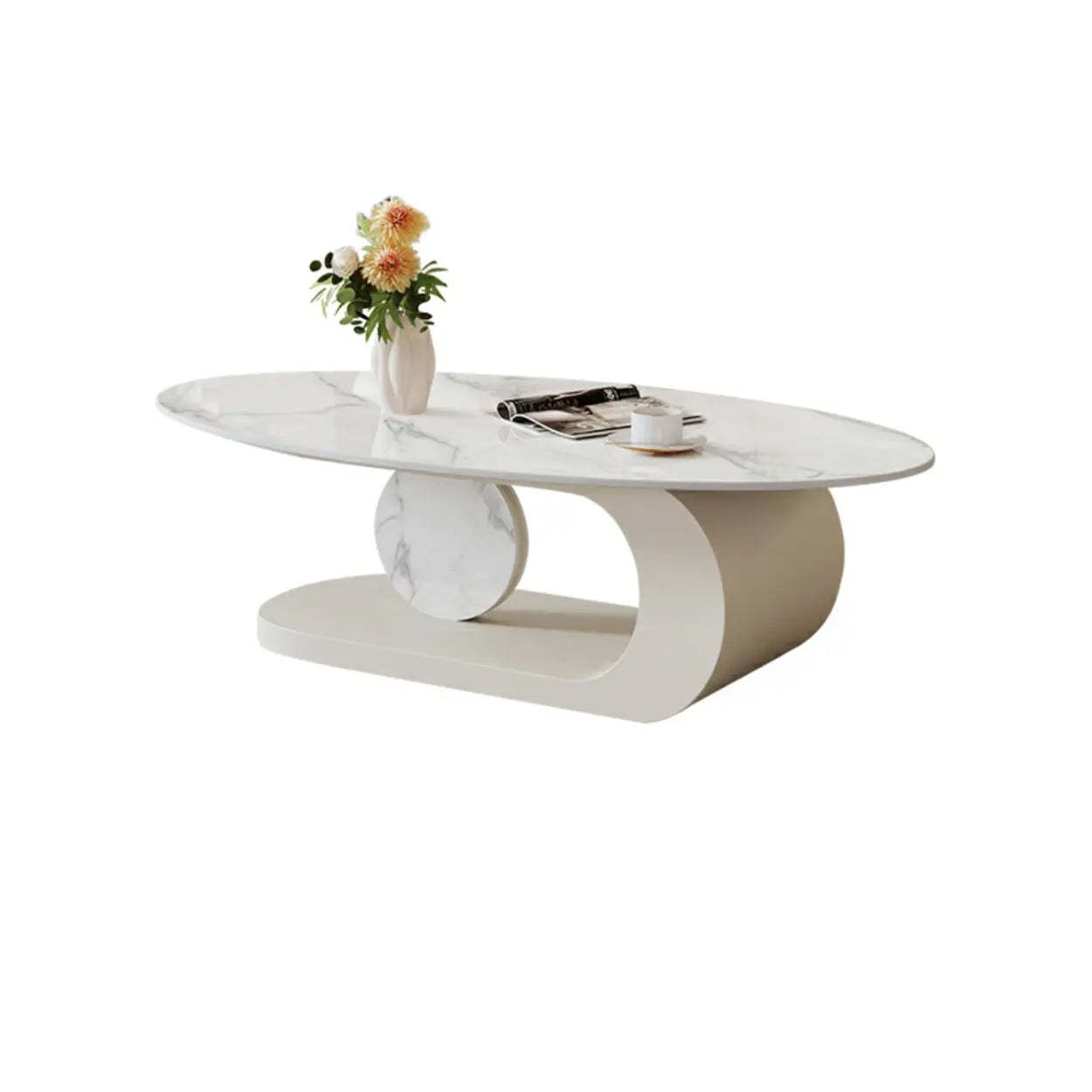 Artistic Stone Oval Iron Block Coffee Table — Gray