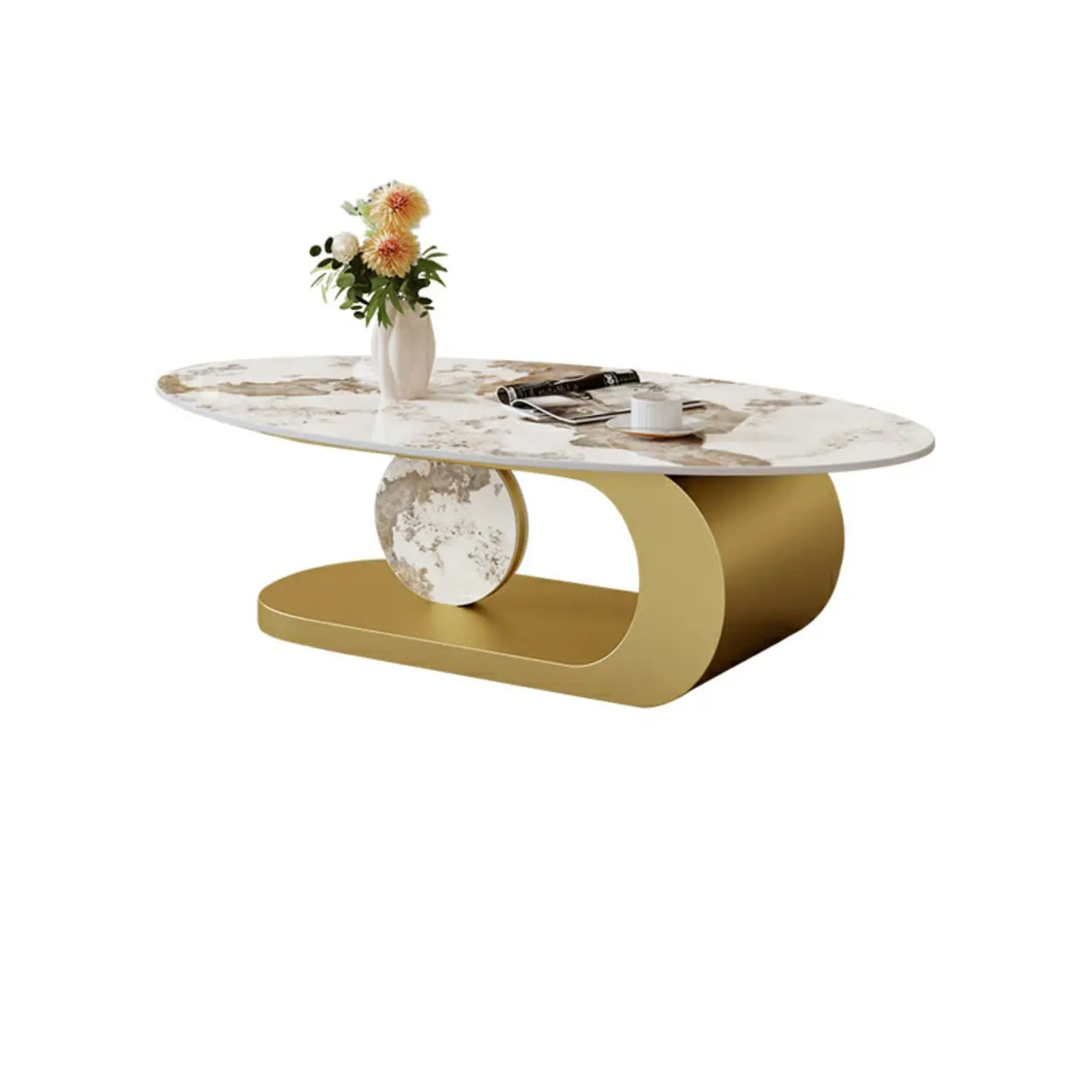 Artistic Stone Oval Iron Block Coffee Table — Gold