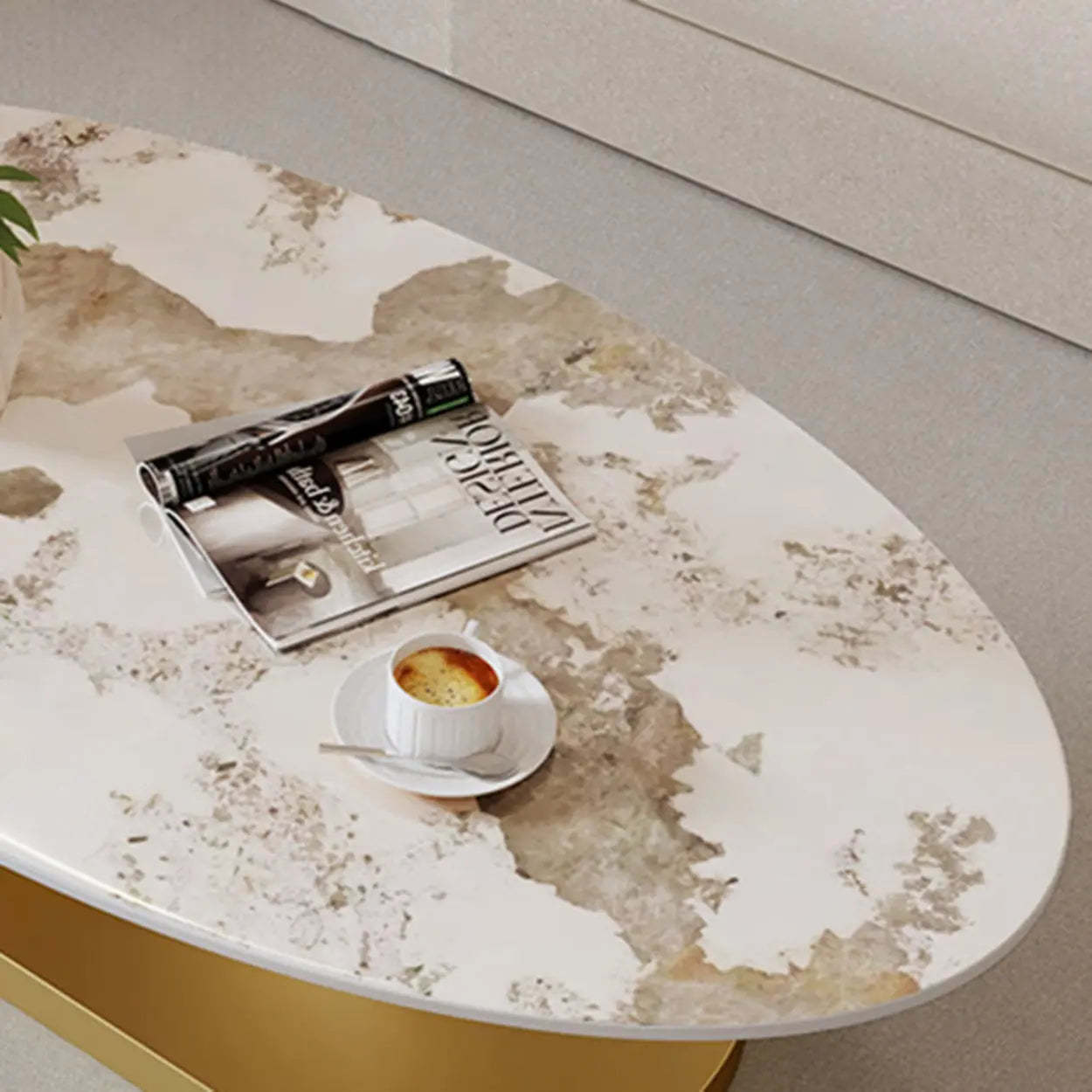 Artistic Stone Oval Iron Block Coffee Table — White