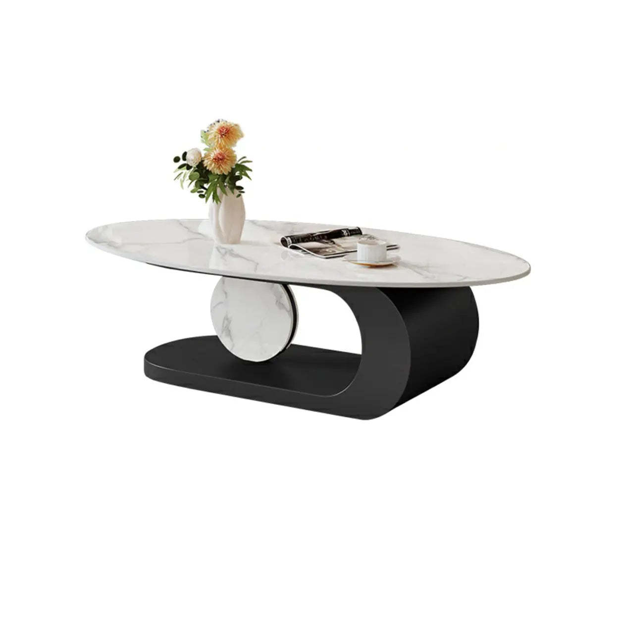 Artistic oval iron coffee tables for living room — 39" L x 20" W x 17" H / Black