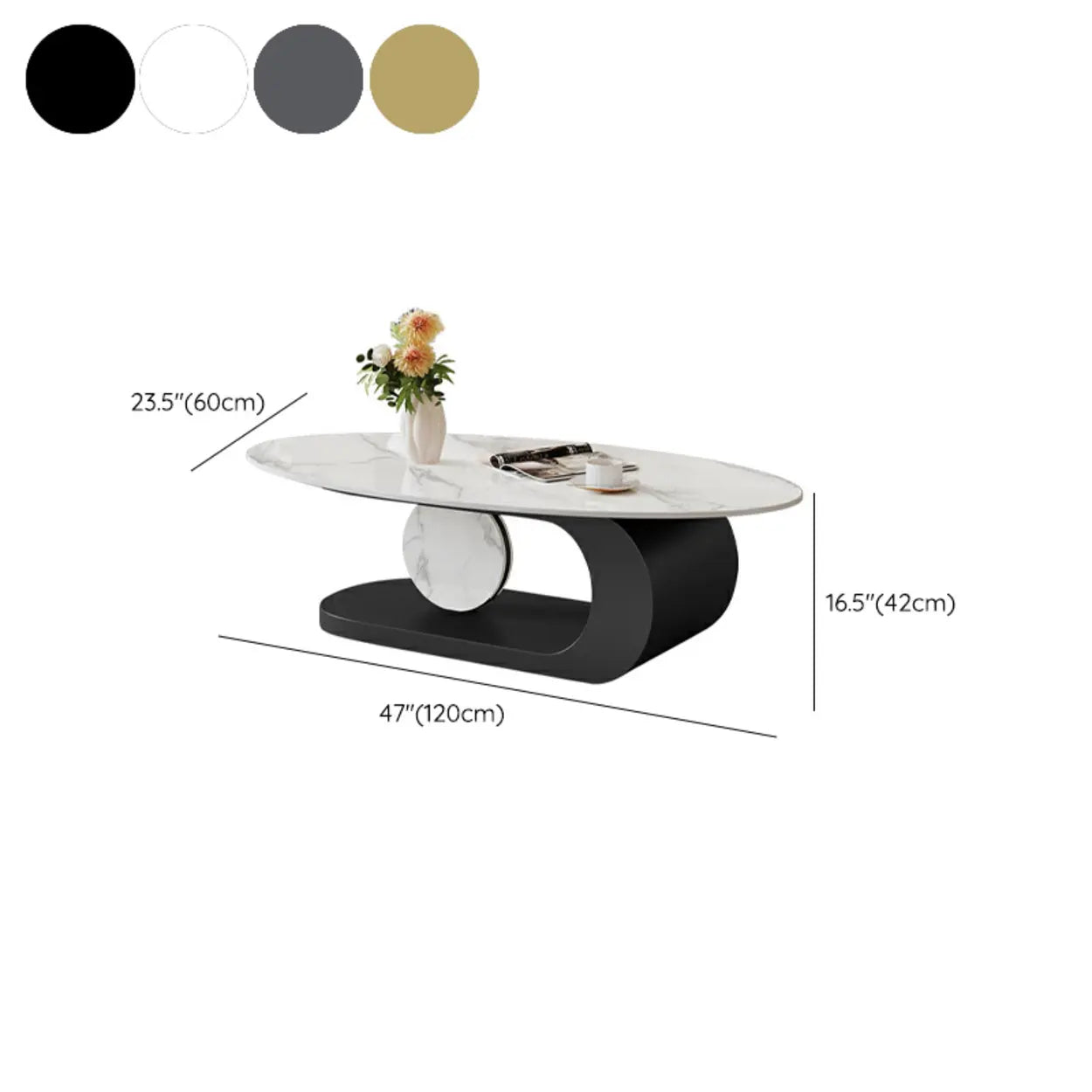 Artistic Stone Oval Iron Block Coffee Table — Gold