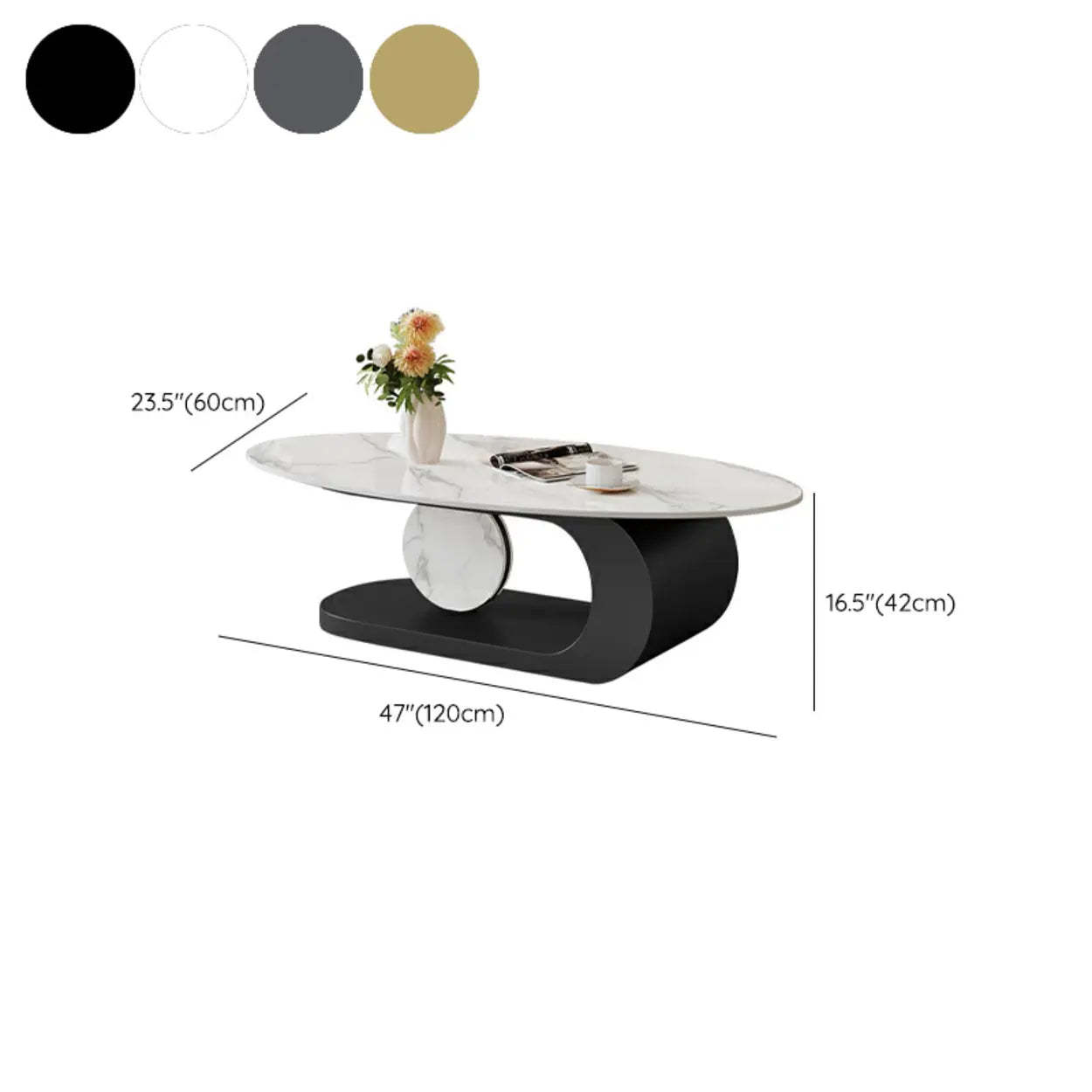 Artistic Stone Oval Iron Block Coffee Table — Gold