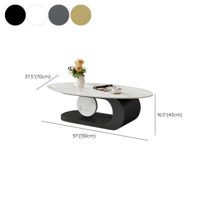Artistic Stone Oval Iron Block Coffee Table — Black