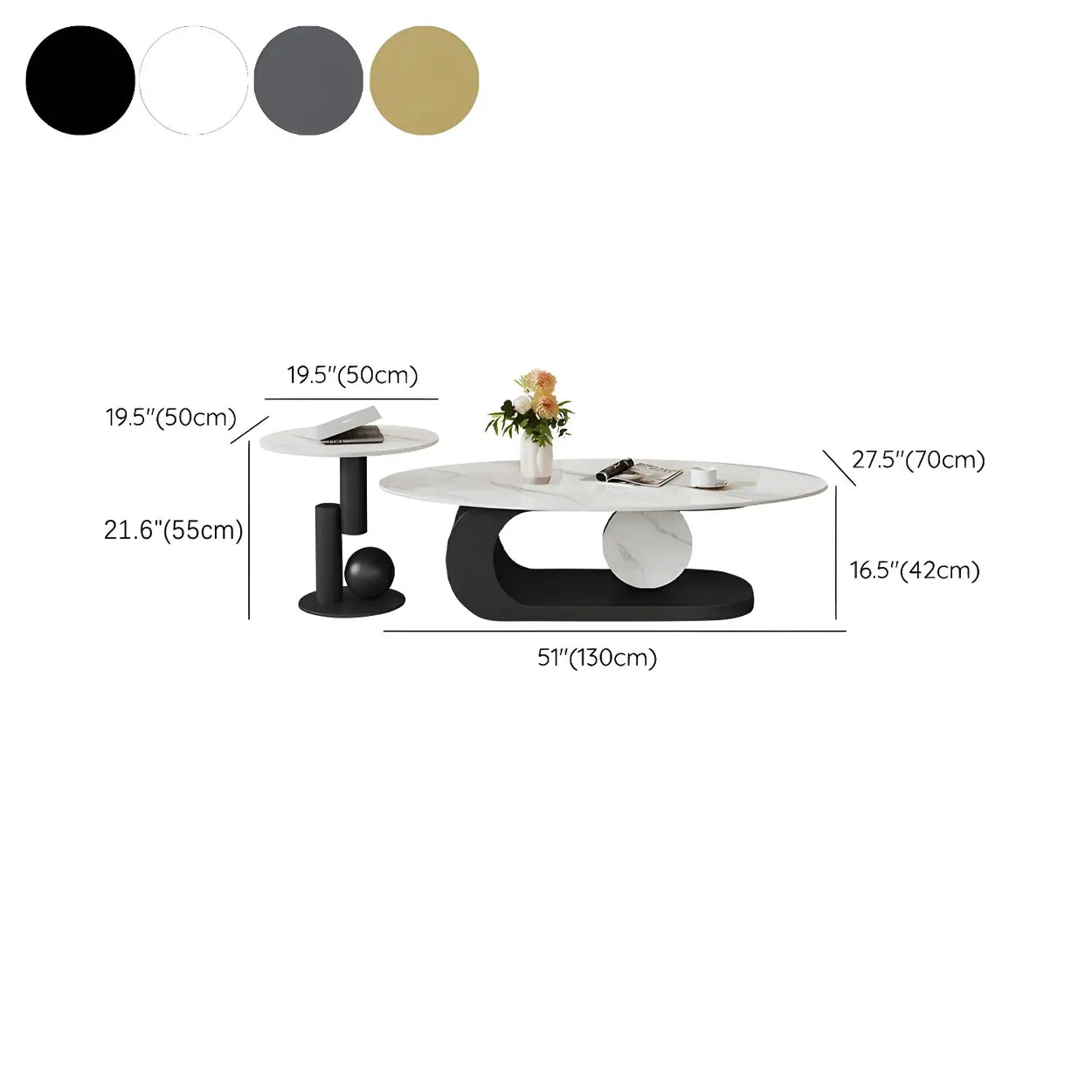 Artistic Stone Oval Iron Block Coffee Table — Gold