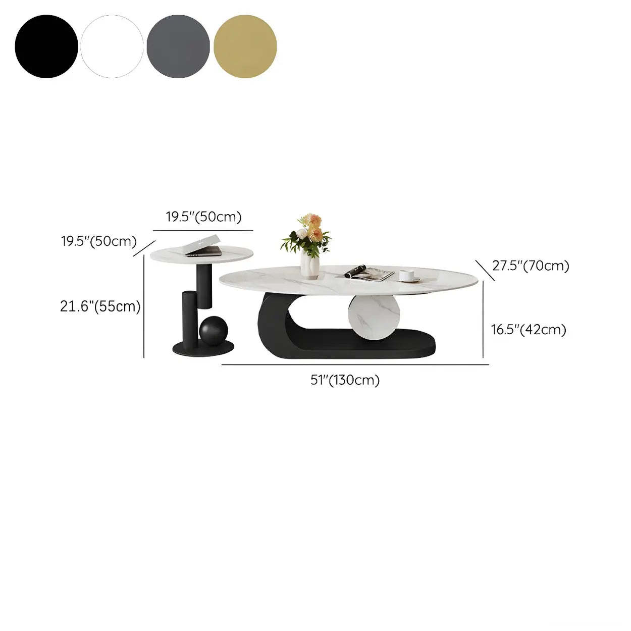 Artistic Stone Oval Iron Block Coffee Table — Gold