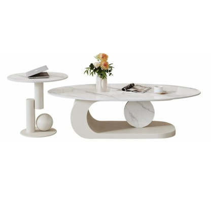 Artistic Stone Oval Iron Block Coffee Table — Gray