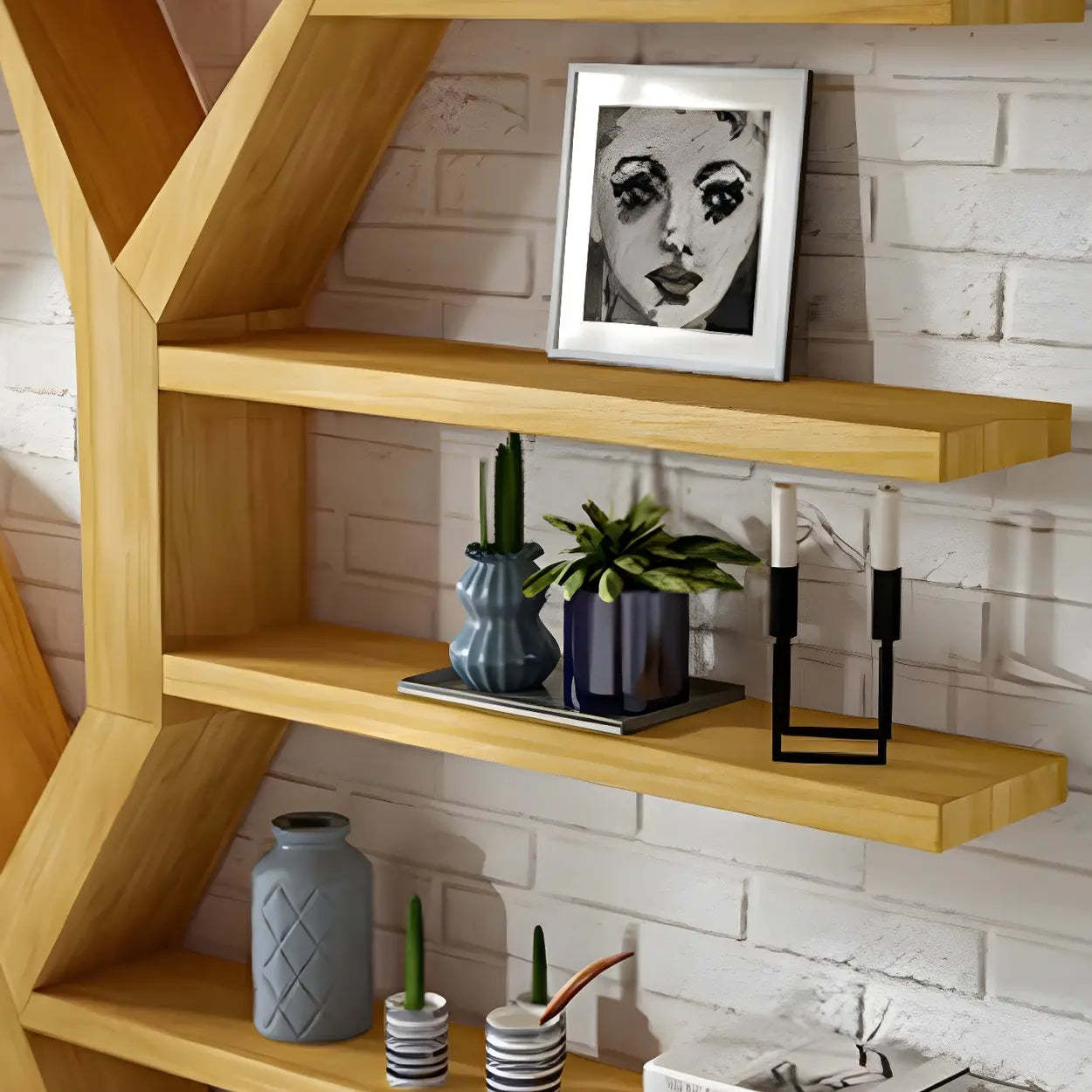 Tree Shape Open Etagere Wood Bookcase — Natural Finish