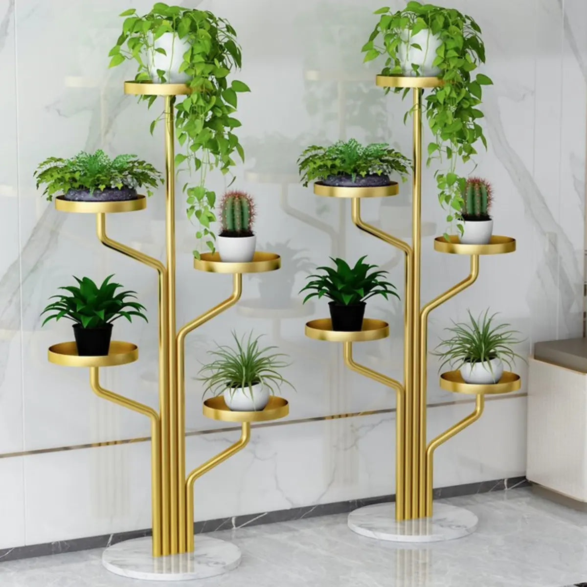 Artistic Tree-Shape Tiered Gold Metal Plant Stand