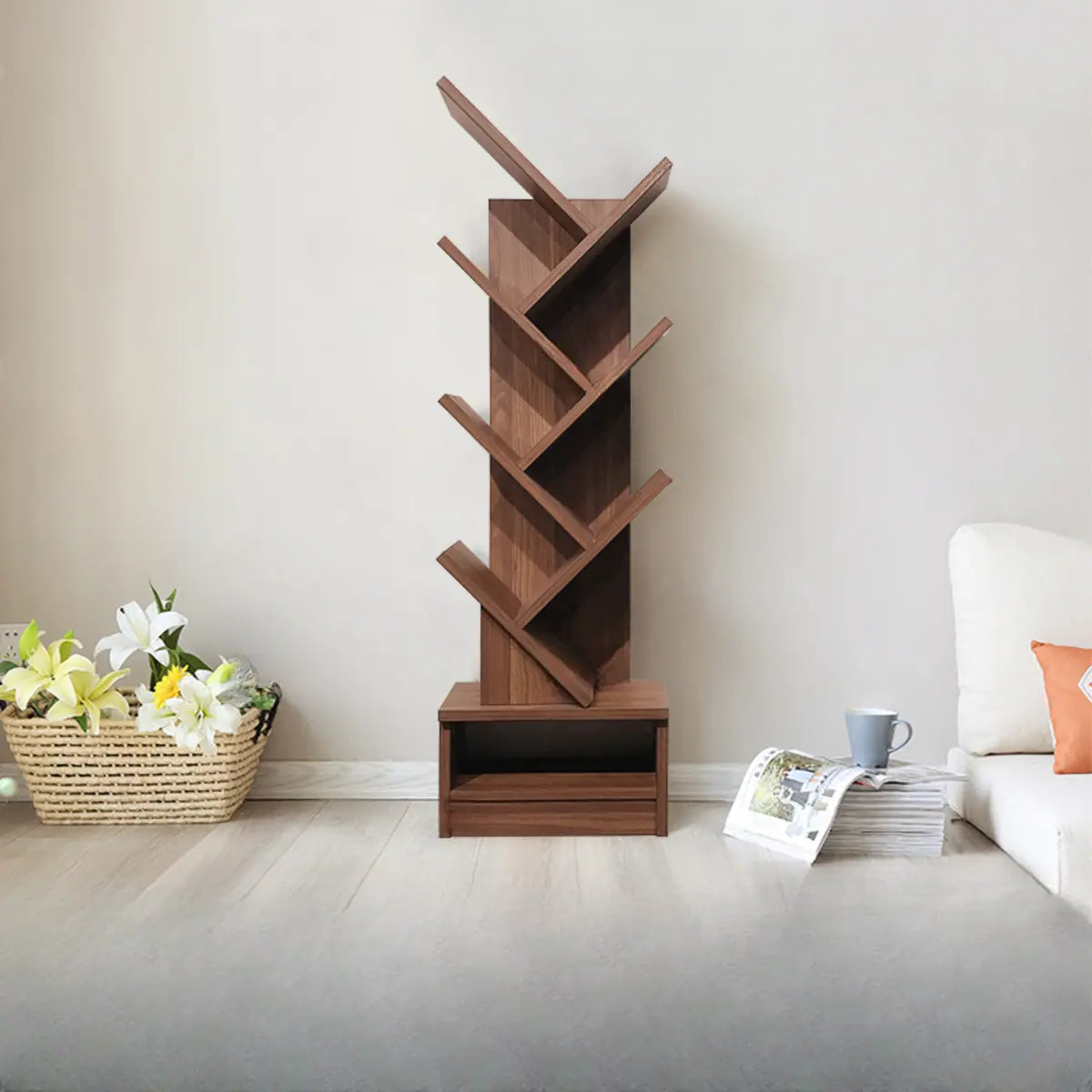 Artistic Tree-Shape Wood Display Bookcase — 7 Shelves