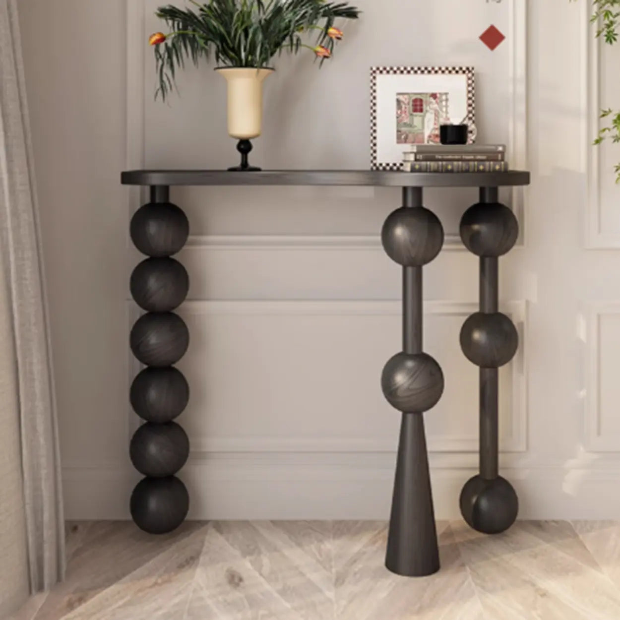 Entry turned-leg wood end & side tables for entryway — 47"L x 14"W x 35"H / Black