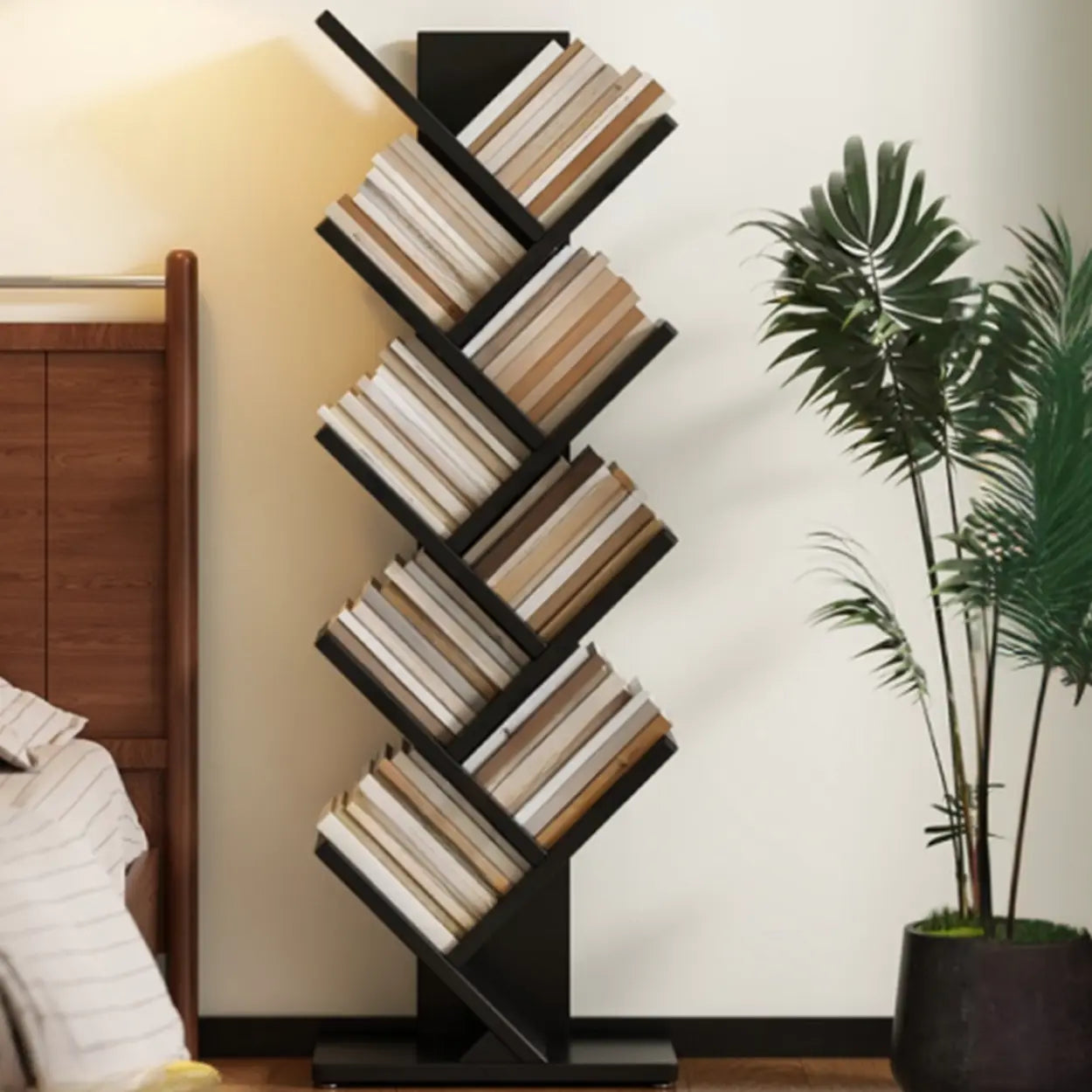 Artistic Vertical Rubberwood Branch Bookcase Black