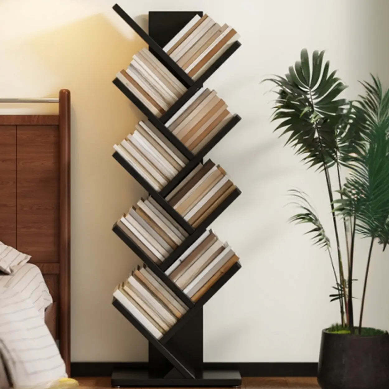 Artistic Vertical Rubberwood Branch Bookcase Black — Black