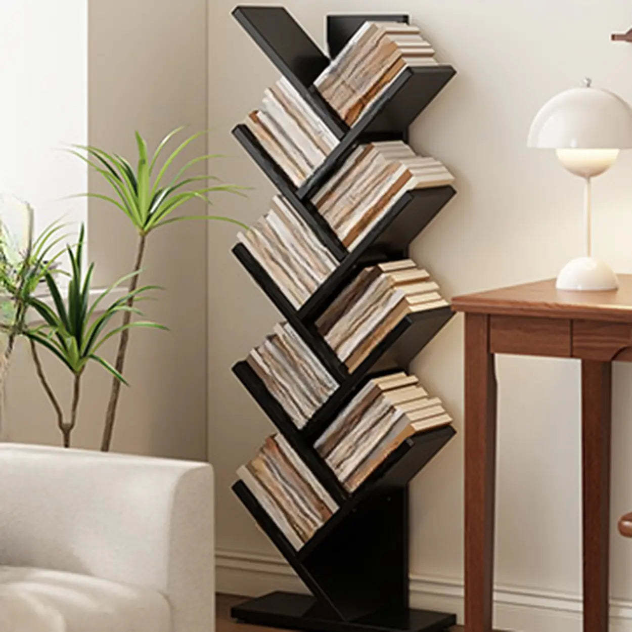 Artistic Vertical Rubberwood Branch Bookcase Black — Nut-Brown