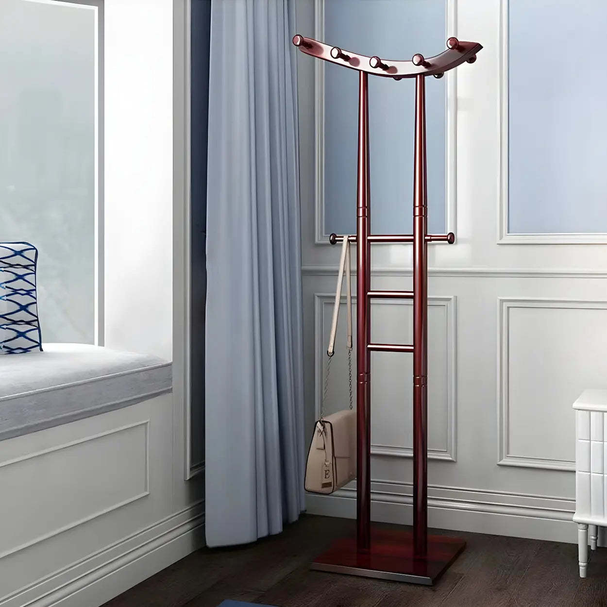 Artistic Wood Freestanding Coat Rack — White / Curve