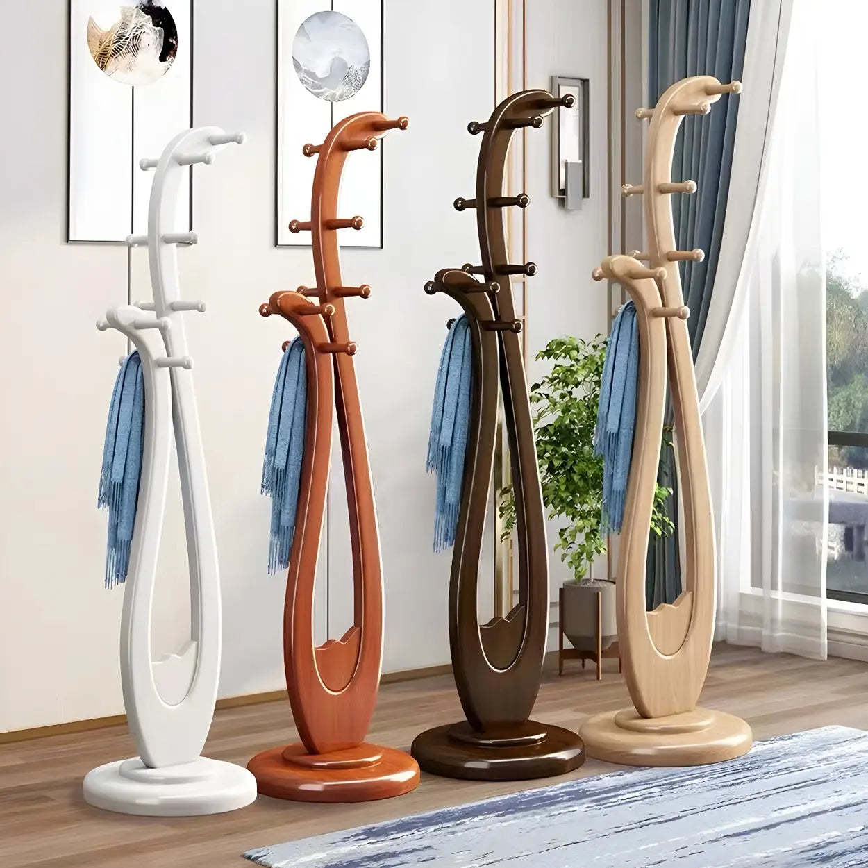 Artistic Wood Freestanding Coat Rack — Black / Arc