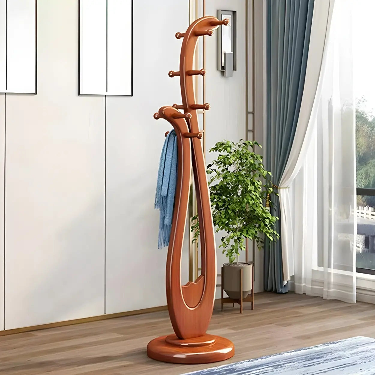 Artistic Wood Freestanding Coat Rack — Brown / Wave