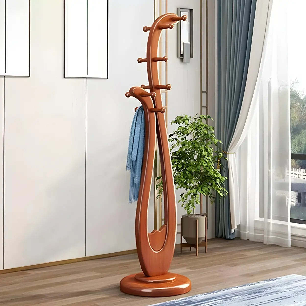 Artistic Wood Freestanding Coat Rack — Brown / Wave