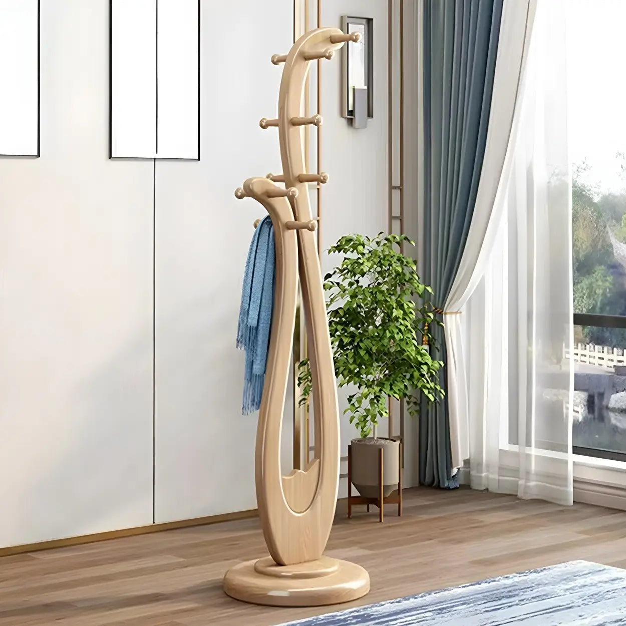 Artistic Wood Freestanding Coat Rack — Red Wood / Arc