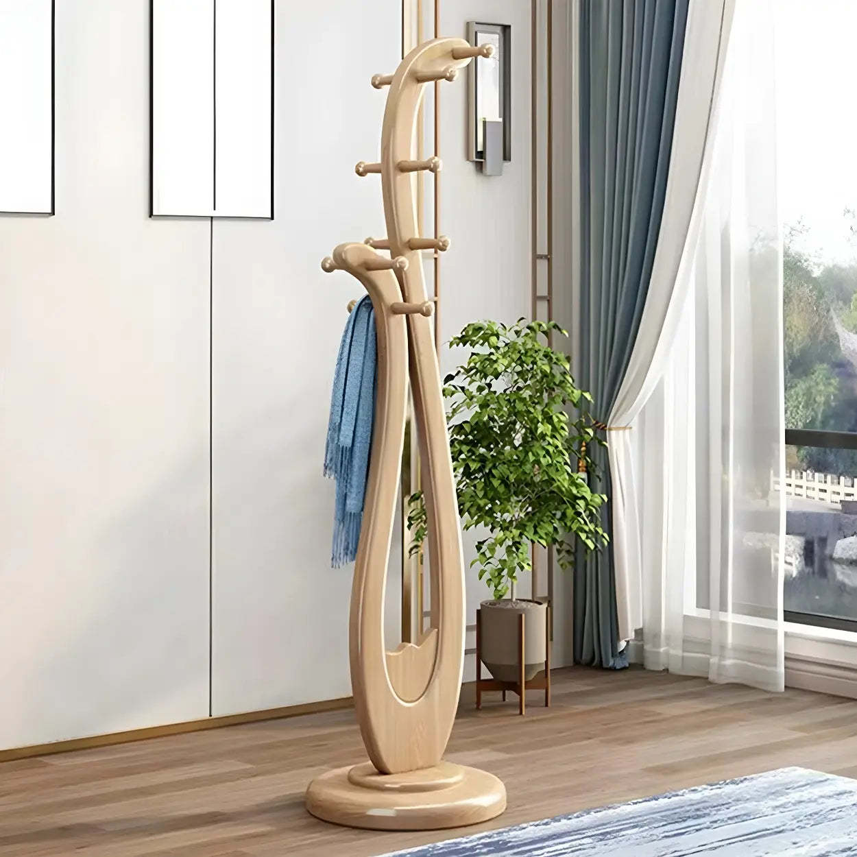 Artistic Wood Freestanding Coat Rack — Red Wood / Arc