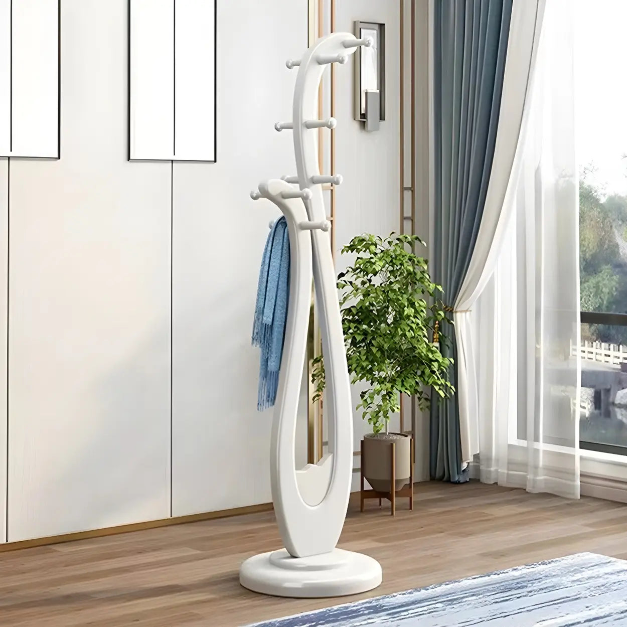 Artistic Wood Freestanding Coat Rack — Walnut / Curve