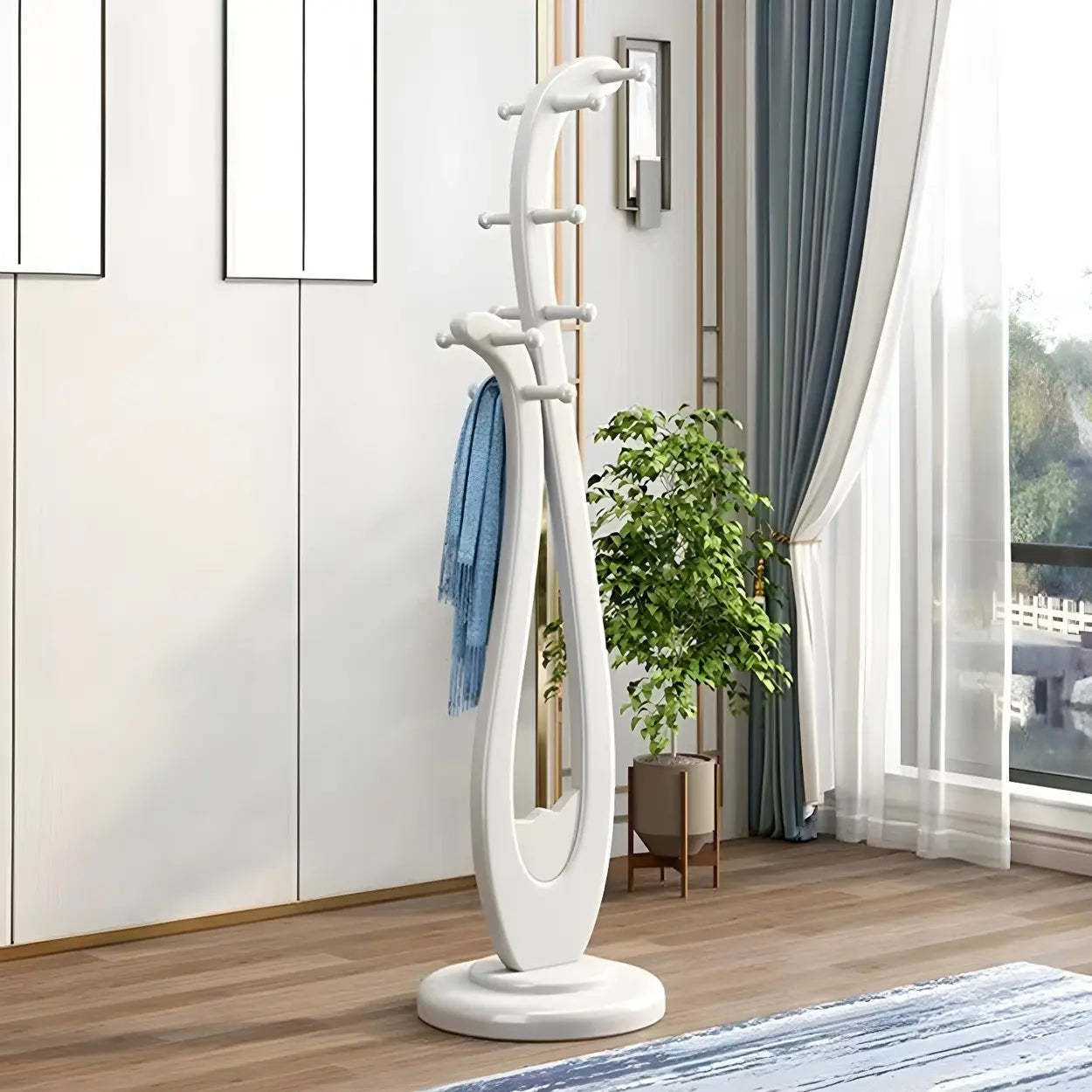 Artistic Wood Freestanding Coat Rack — Walnut / Curve
