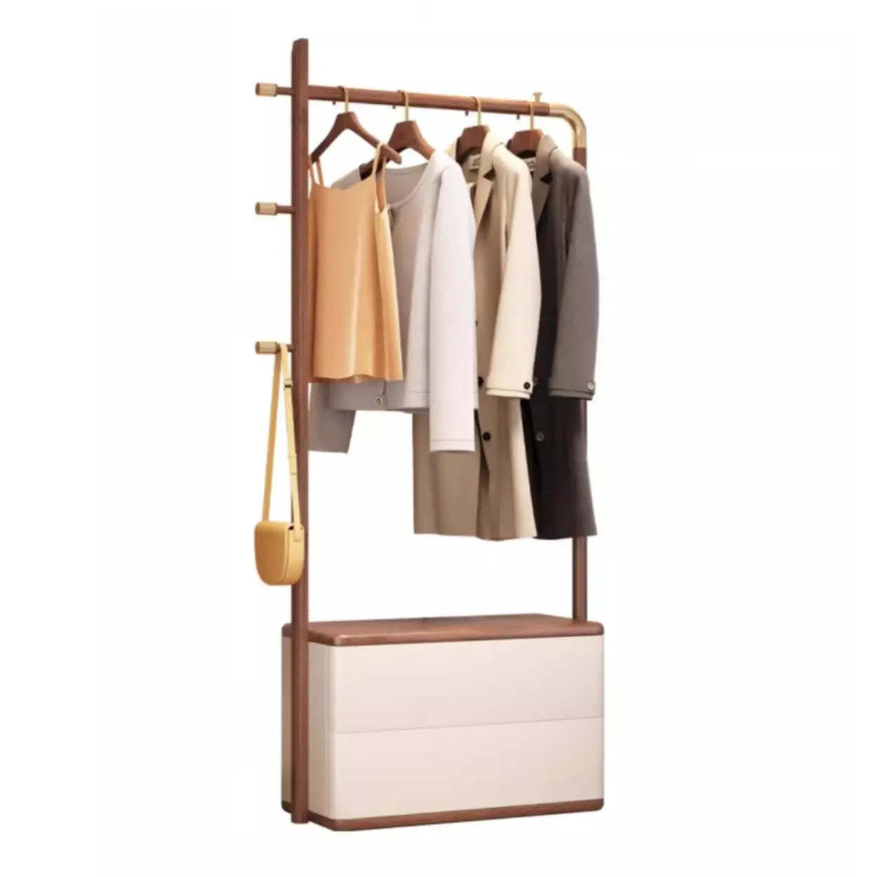 Ash Wood Freestanding Coat Rack with Drawers