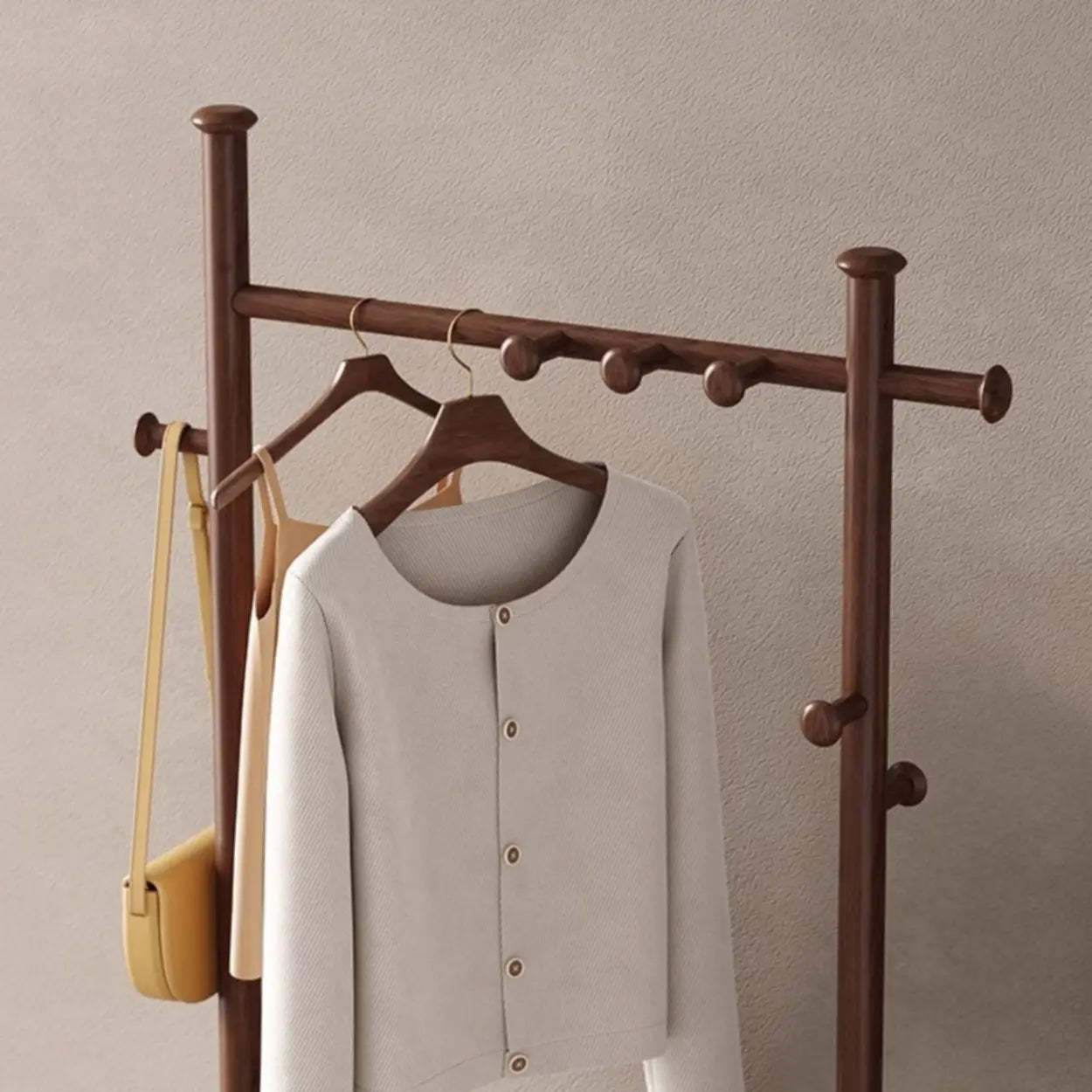 Ash Wood Freestanding Coat Rack with Drawers