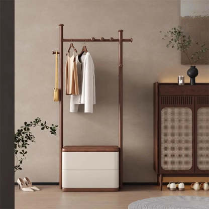 Ash Wood Freestanding Coat Rack with Drawers — Nut-Brown / 7