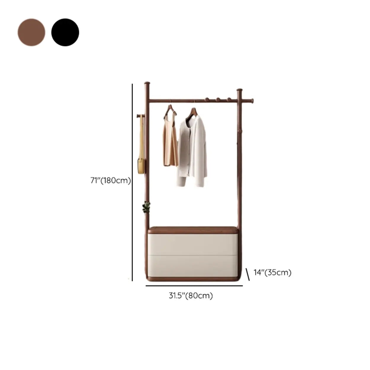 Ash Wood Freestanding Coat Rack with Drawers