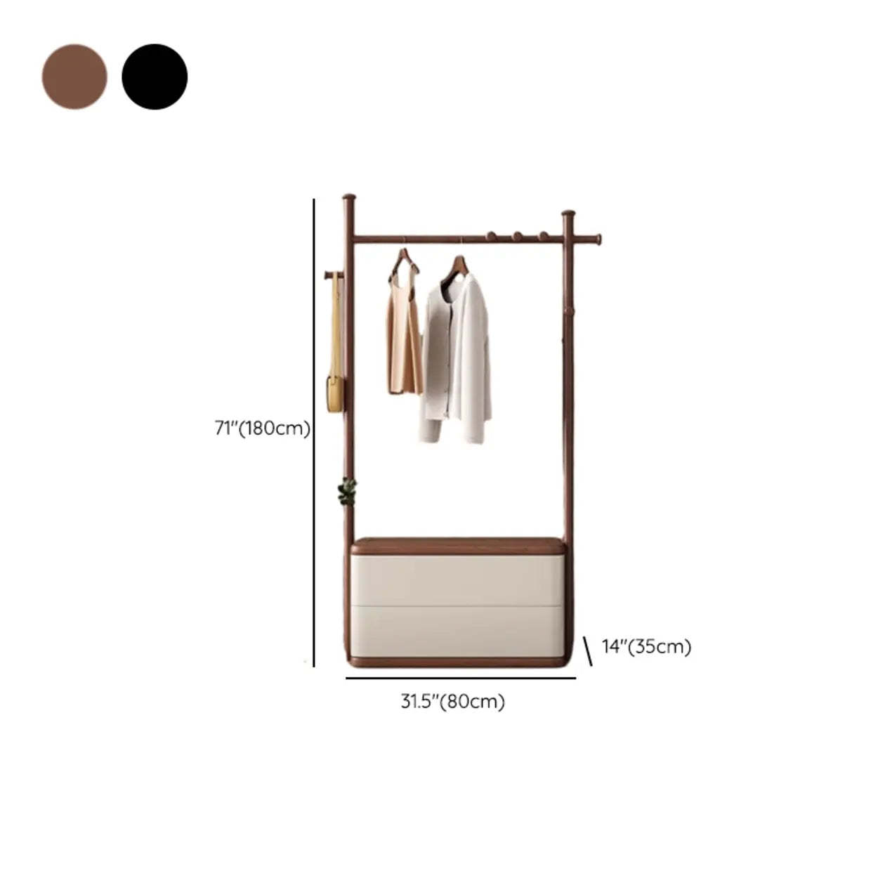 Ash Wood Freestanding Coat Rack with Drawers