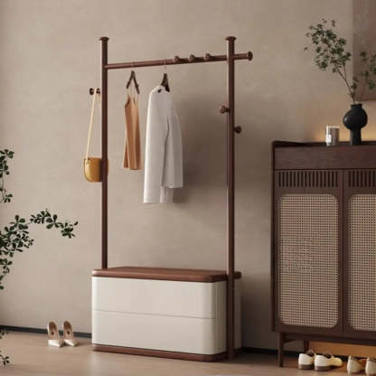 Ash Wood Freestanding Coat Rack with Drawers — Black / 7