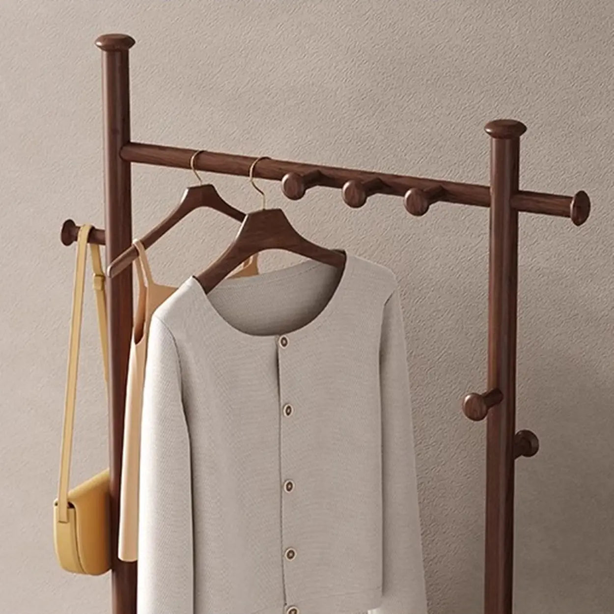 Ash Wood Freestanding Coat Rack with Drawers — Nut-Brown / 4