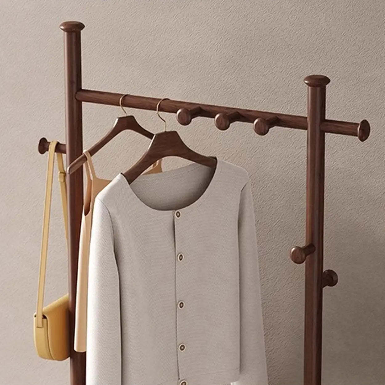 Ash Wood Freestanding Coat Rack with Drawers — Nut-Brown / 4