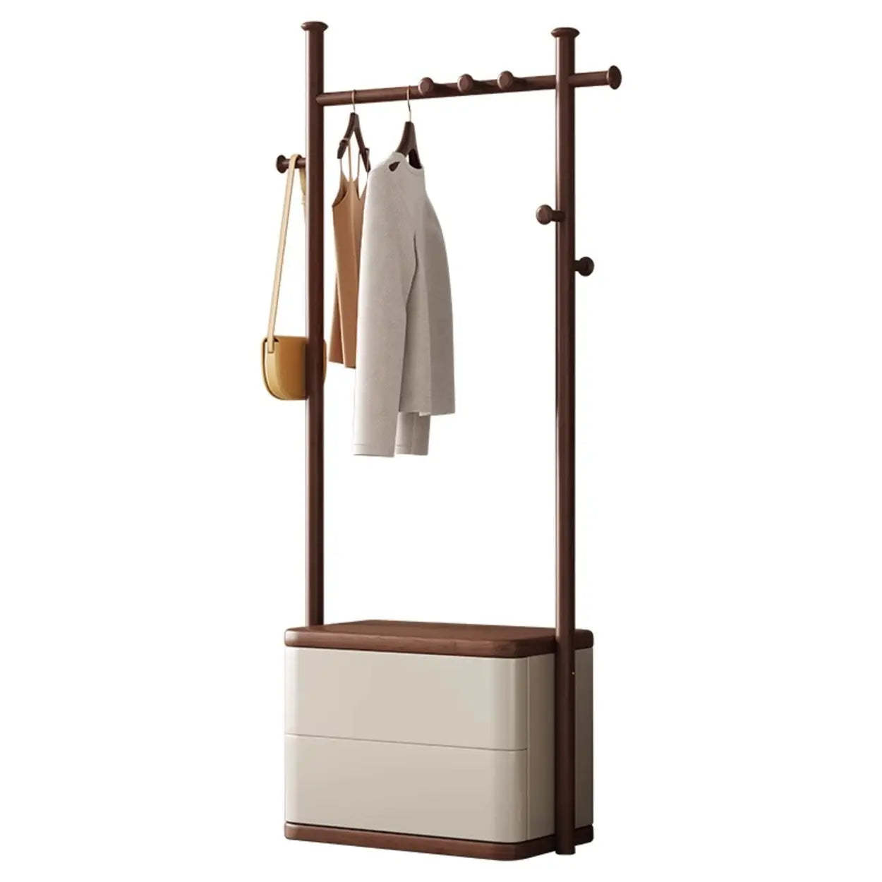 Ash Wood Freestanding Coat Rack with Drawers