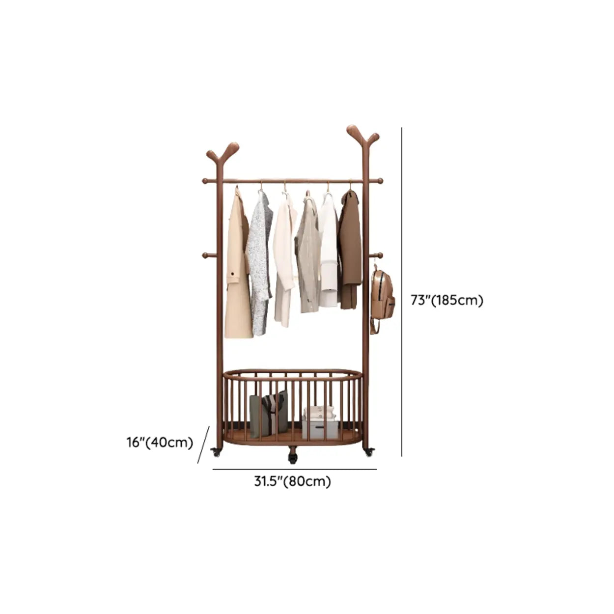Ash Wood Freestanding Coat Rack with Drawers