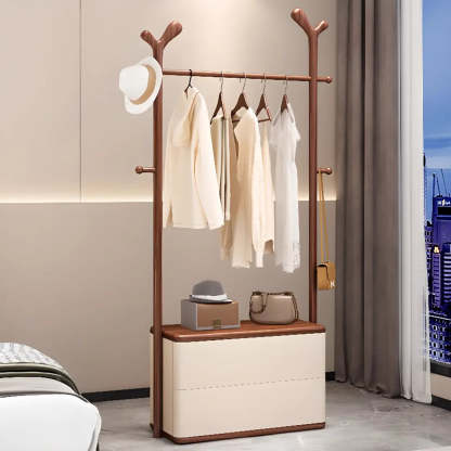 Ash Wood Freestanding Coat Rack with Drawers