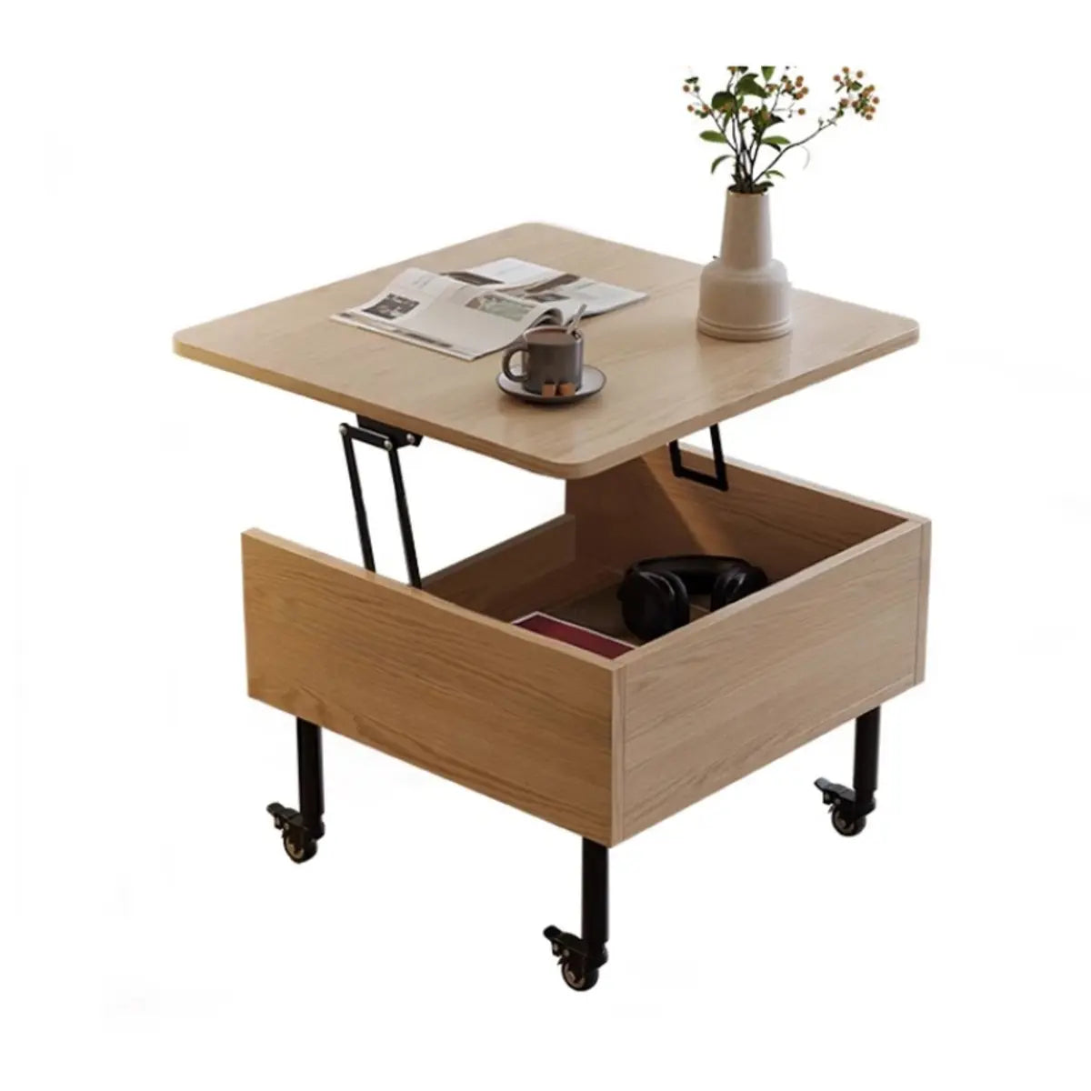 Avocado Green Square Wood Storage Coffee Table